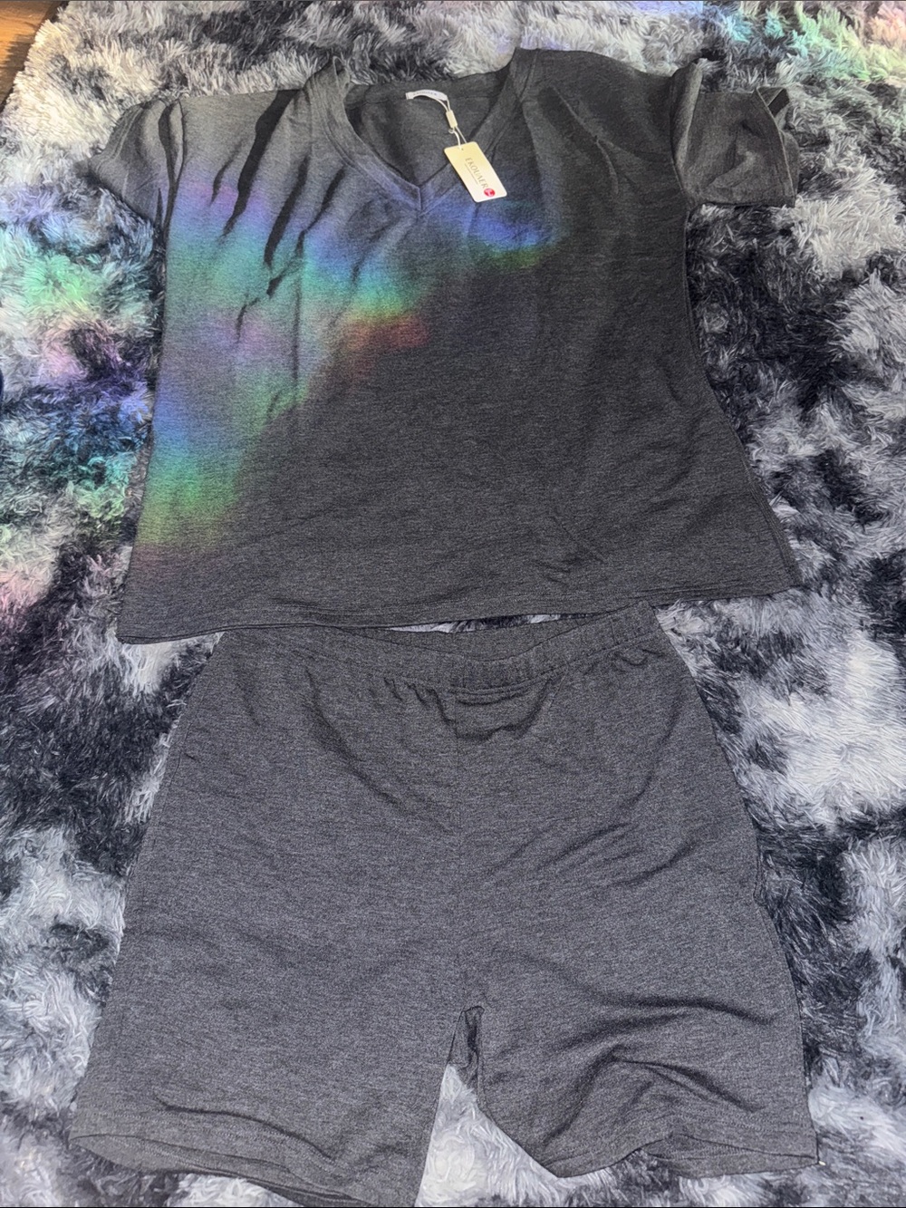 Women's Charcoal Gray Lounge Set - Short Sleeve Top & Shorts
